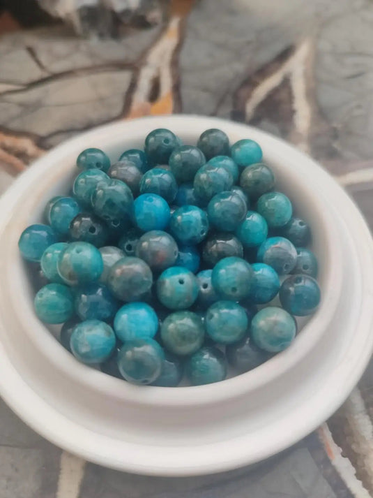 Apatite bleue du Brésil - Perles pour fabrication bijoux - Grade Prémium - Prix perle à l’unité Diamètre 8mm Apatite bleue du Brésil perle