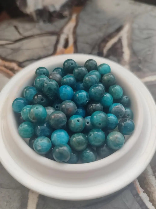 Apatite bleue du Brésil - Perles pour fabrication bijoux - Grade Prémium - Prix perle à l’unité Diamètre 8mm Apatite bleue du Brésil perle