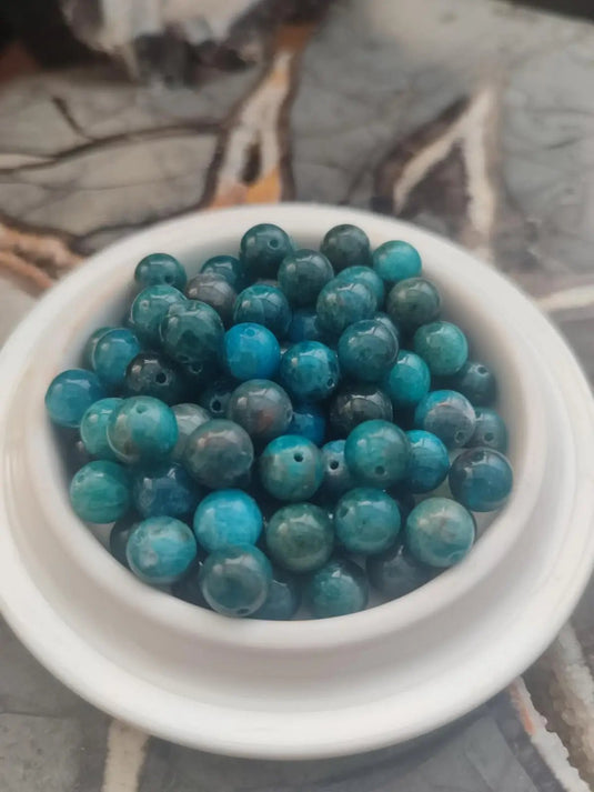 Apatite bleue du Brésil - Perles pour fabrication bijoux - Grade Prémium - Prix perle à l’unité Diamètre 8mm Apatite bleue du Brésil perle