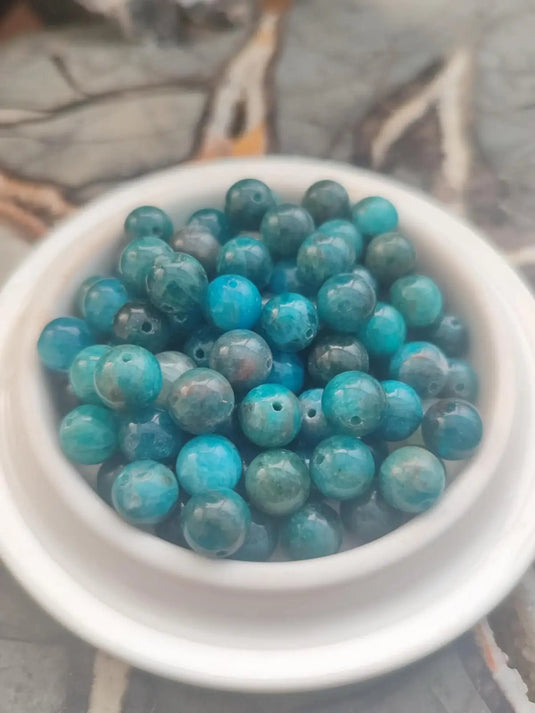 Apatite bleue du Brésil - Perles pour fabrication bijoux - Grade Prémium - Prix perle à l’unité Diamètre 8mm Apatite bleue du Brésil perle