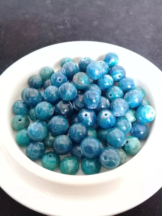 Apatite bleue du Brésil - Perles pour fabrication bijoux - Grade Prémium - Prix perle à l’unité Diamètre 8mm Apatite bleue du Brésil perle