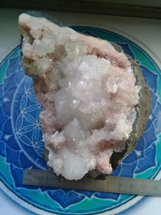 Apophyllite/Rhodochrosite cristallisée Grade A ++++ pièce de Collection Apophyllite sur Rhodochrosite brute cristallisée