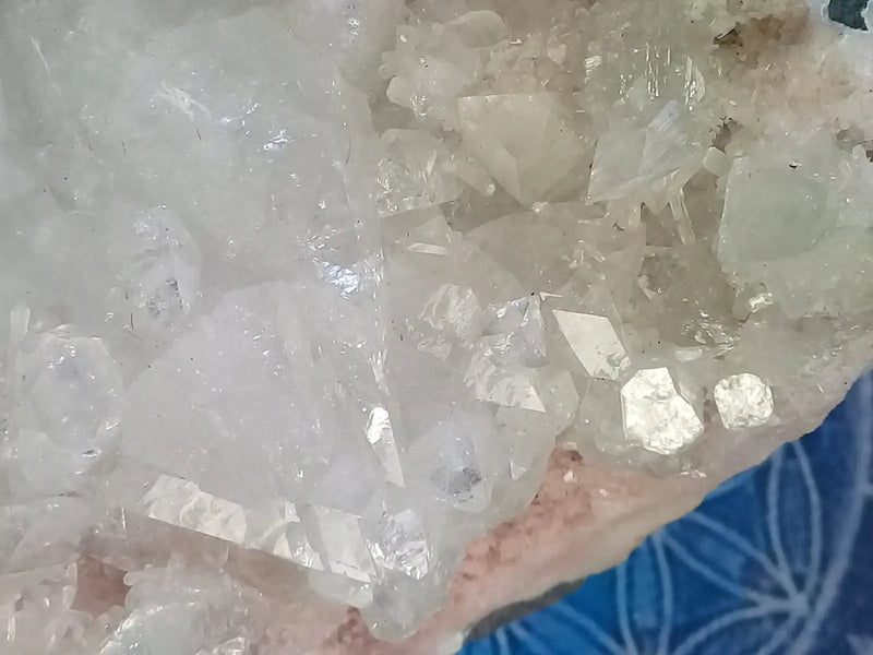 Chargez l&#39;image dans la visionneuse de la galerie, Apophyllite/Rhodochrosite cristallisée Grade A ++++ pièce de Collection Apophyllite sur Rhodochrosite brute cristallisée
