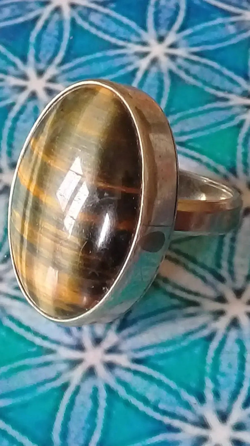 Load image into Gallery viewer, Bague Œil de tigre / Œil de faucon Grade A ++++ taille 20 réglable Bague Œil de tigre / Œil de faucon
