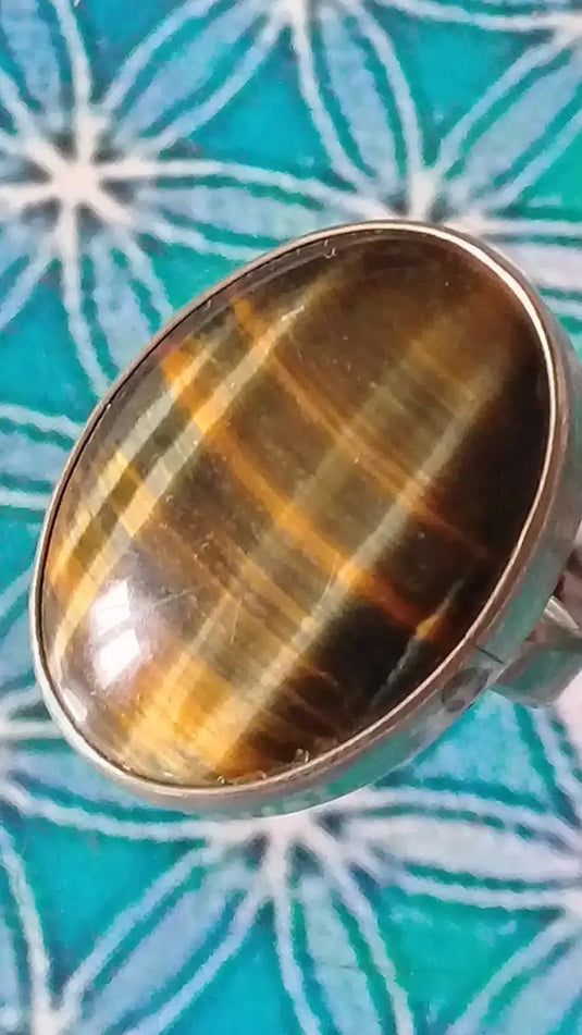 Bague Œil de tigre / Œil de faucon Grade A ++++ taille 20 réglable Bague Œil de tigre / Œil de faucon