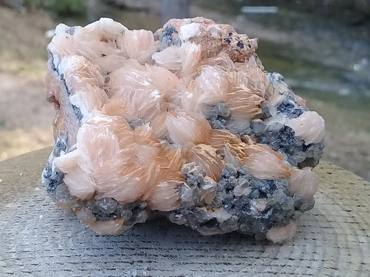 Baryte rose et pêche sur Cérusite et Galène Grade A++++ Baryte rose et pêche sur Cérusite et Galène