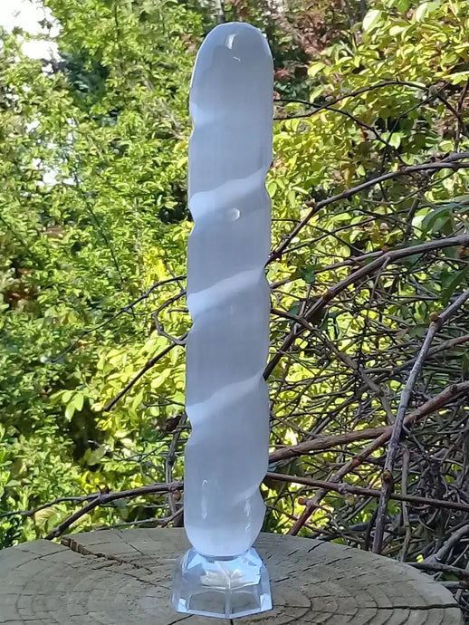 Bâton de massage rainuré en Sélénite blanche du Maroc Grade A ++++ G-M Bâton de massage rainuré en Sélénite blanche du Maroc Gros modèle