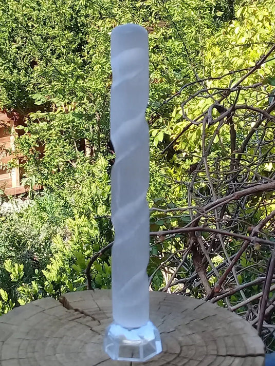 Bâton de massage rainuré en Sélénite blanche du Maroc Grade A ++++ P-M Bâton de massage rainuré en Sélénite blanche du Maroc petit modèle