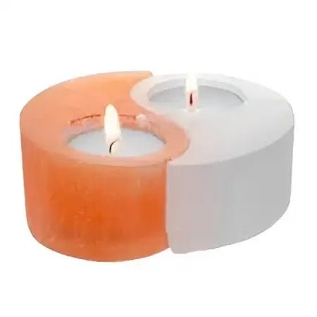 Bougeoir Sélénite blanche et orange Ø 13.5cm X 5cm env. Bougeoir Sélénite blanche et orange