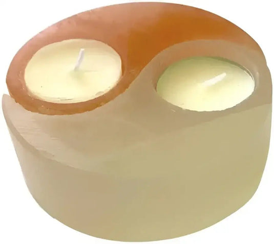 Bougeoir Sélénite blanche et orange Ø 13.5cm X 5cm env. Bougeoir Sélénite blanche et orange