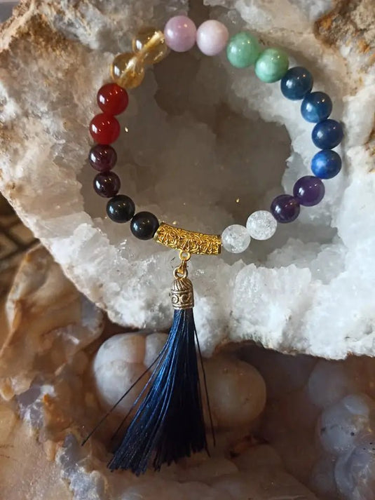Bracelet 10 chakras en perles minérales naturelles et authentiques Bracelet 10 chakras