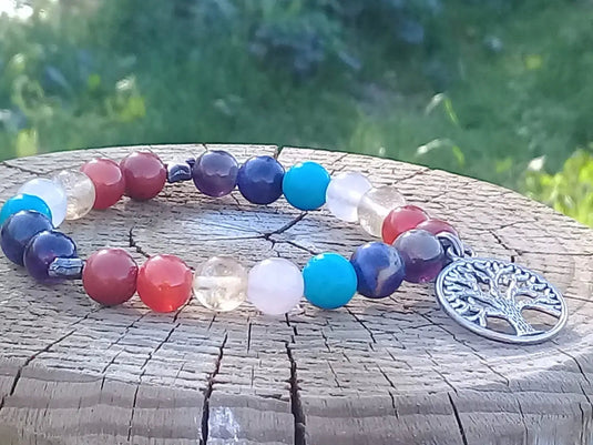 Bracelet 7 Chakras & Arbre de Vie en perles minérales naturelles et authentiques Bracelet 7 Chakras & Arbre de Vie