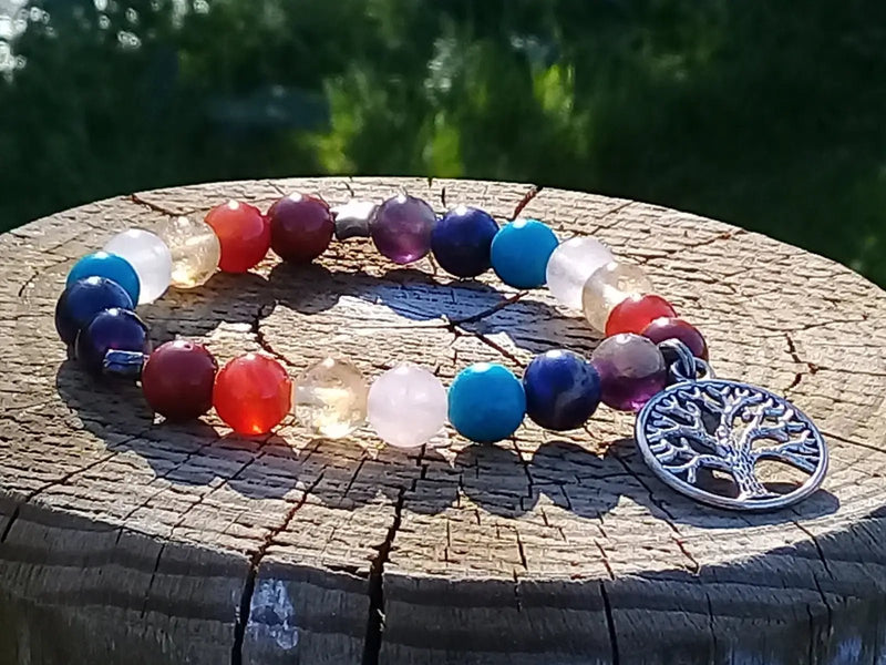 Load image into Gallery viewer, Bracelet 7 Chakras &amp; Arbre de Vie en perles minérales naturelles et authentiques Bracelet 7 Chakras &amp; Arbre de Vie
