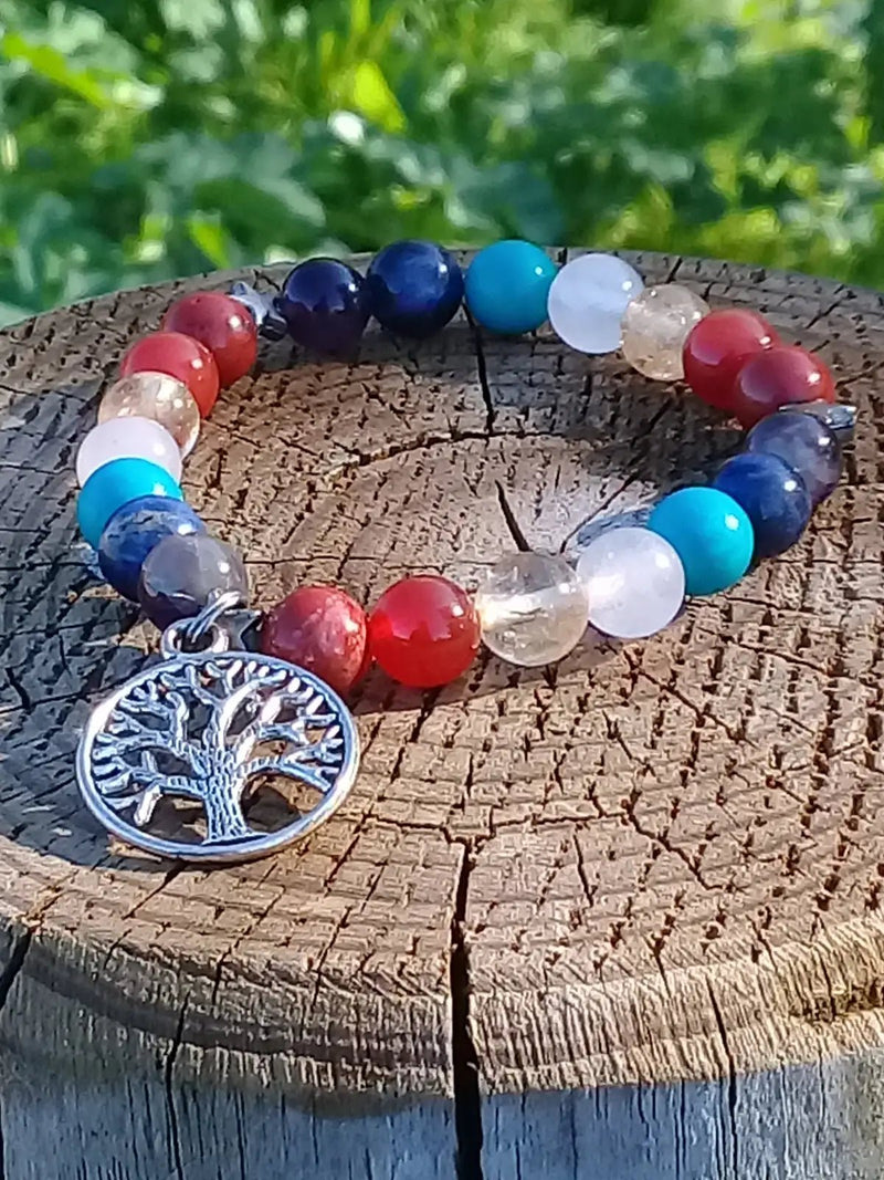 Load image into Gallery viewer, Bracelet 7 Chakras &amp; Arbre de Vie en perles minérales naturelles et authentiques Bracelet 7 Chakras &amp; Arbre de Vie
