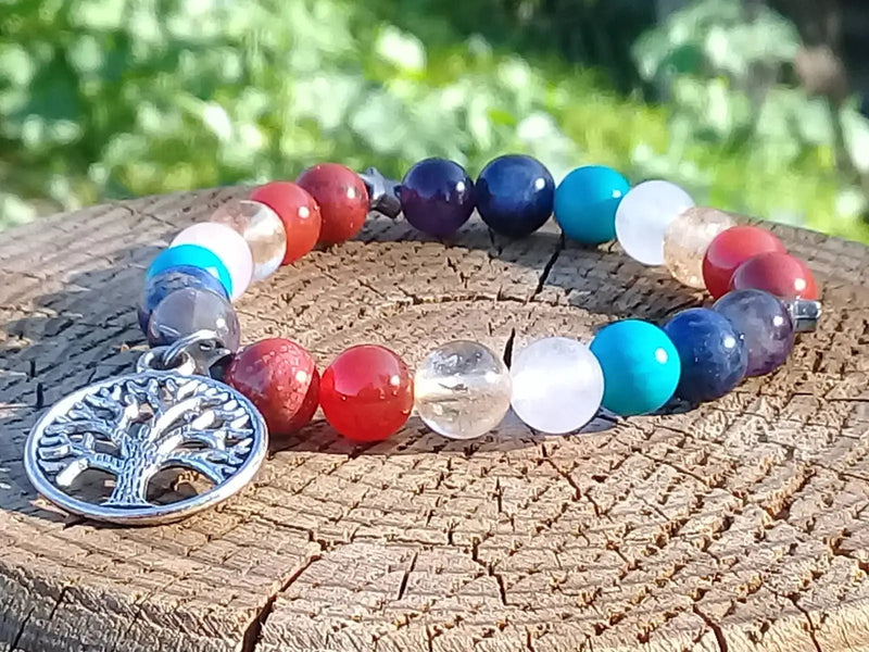 Load image into Gallery viewer, Bracelet 7 Chakras &amp; Arbre de Vie en perles minérales naturelles et authentiques Bracelet 7 Chakras &amp; Arbre de Vie
