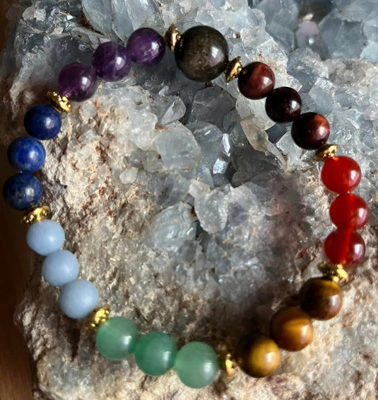 Bracelet 7 chakras en perles minérales naturelles et authentiques Bracelet 7 chakras Dans la besace du p'tit Poucet   