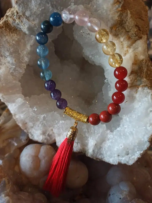 Bracelet 7 chakras en perles minérales naturelles et authentiques Bracelet 7 chakras