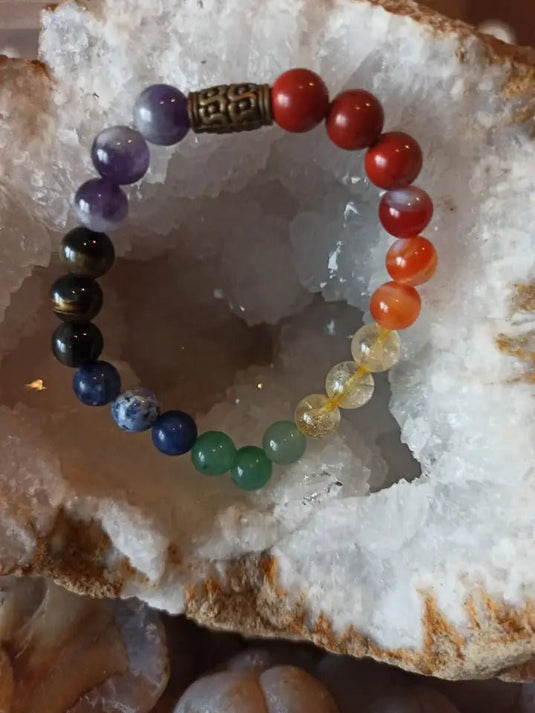 Bracelet 7 chakras en perles minérales naturelles et authentiques Bracelet 7 chakras