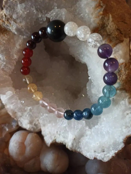 Bracelet 8 chakras en perles minérales naturelles et authentiques Bracelet 8 chakras