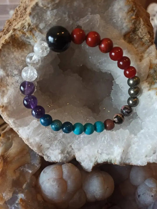 Bracelet 8 chakras en perles minérales naturelles et authentiques Bracelet 8 chakras