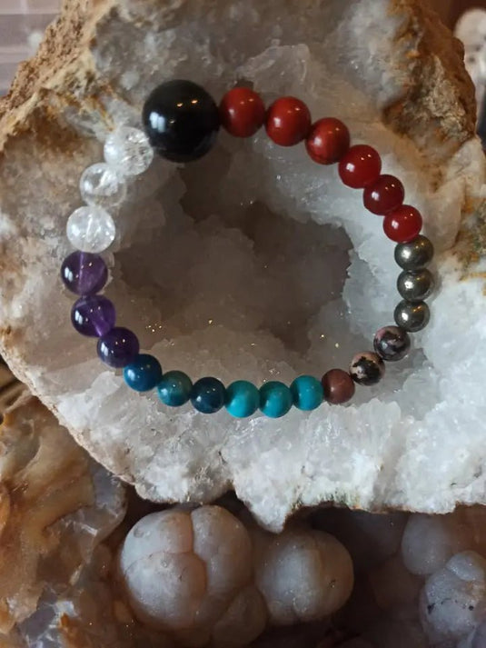 Bracelet 8 chakras en perles minérales naturelles et authentiques Bracelet 8 chakras