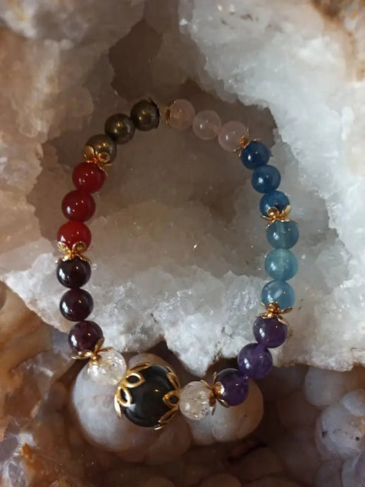 Bracelet 8 chakras en perles minérales naturelles et authentiques Bracelet 8 chakras