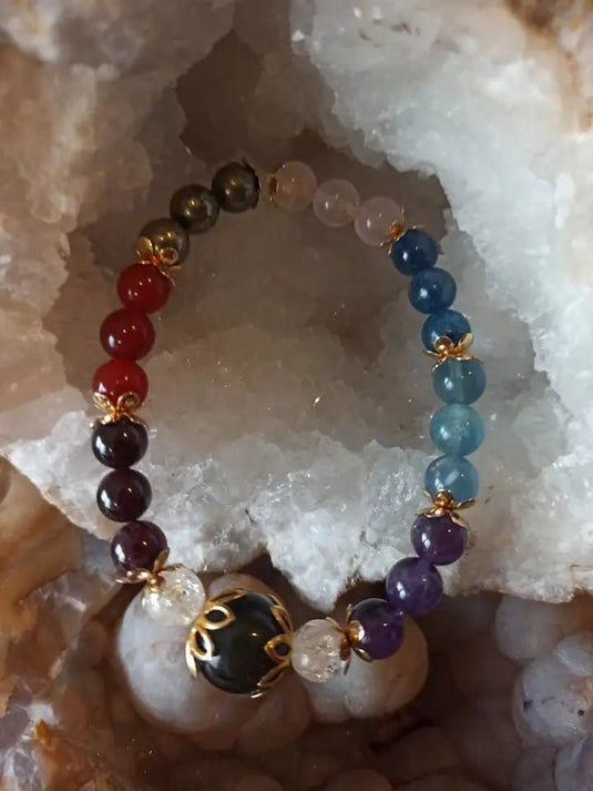 Bracelet 8 chakras en perles minérales naturelles et authentiques Bracelet 8 chakras