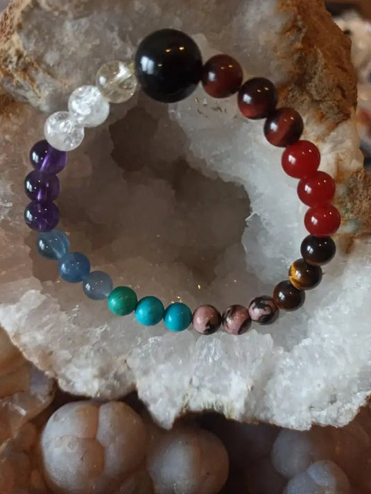 Bracelet 8 chakras en perles minérales naturelles et authentiques Bracelet 8 chakras