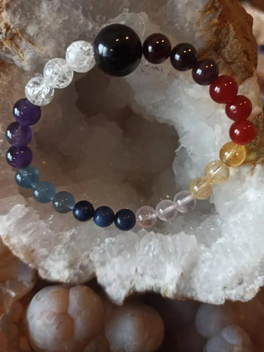 Bracelet 8 chakras en perles minérales naturelles et authentiques Bracelet 8 chakras
