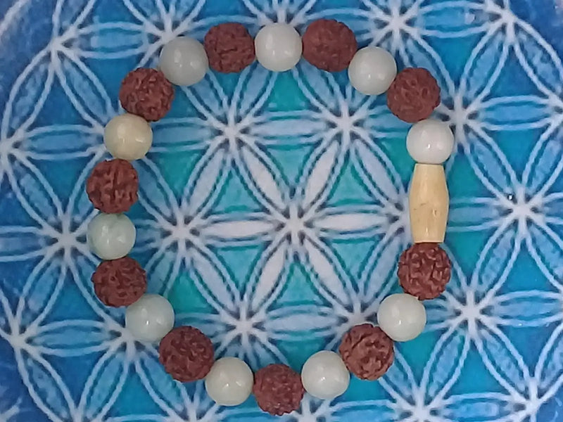 Load image into Gallery viewer, Bracelet Jade de Birmanie-Graines de Rudraksha Bracelet Jade de Birmanie-Graines de Rudraksha
