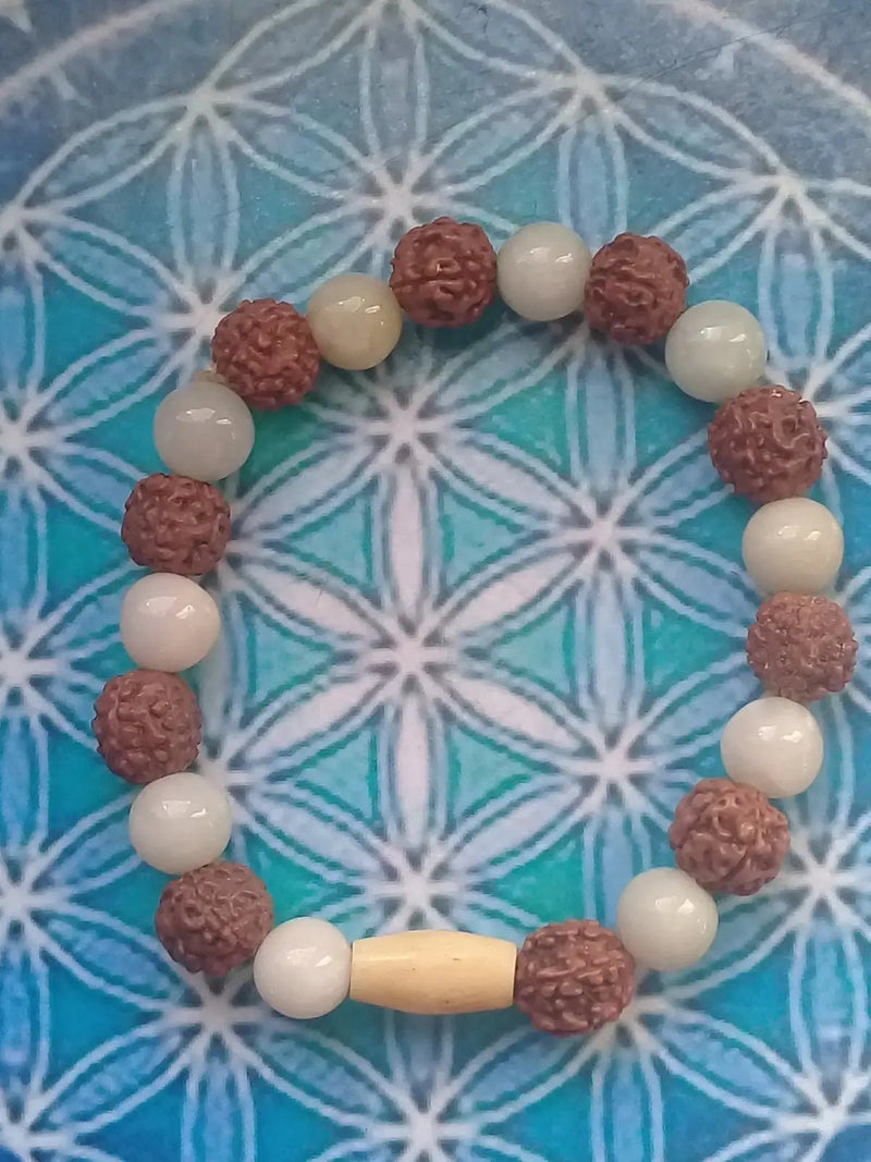 Load image into Gallery viewer, Bracelet Jade de Birmanie-Graines de Rudraksha Bracelet Jade de Birmanie-Graines de Rudraksha
