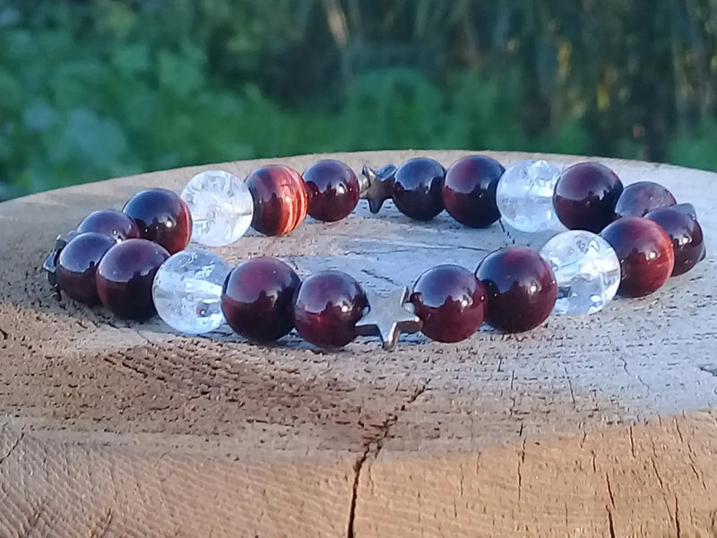 Chargez l&#39;image dans la visionneuse de la galerie, Bracelet Œil de Taureau/ Grenat / Cristal arc-en-ciel Grade A ++++ 8mm Bracelet Œil de Taureau / Grenat/ Cristal arc-en-ciel
