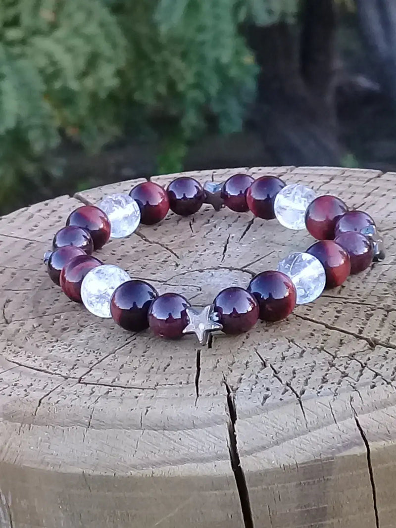 Chargez l&#39;image dans la visionneuse de la galerie, Bracelet Œil de Taureau/ Grenat / Cristal arc-en-ciel Grade A ++++ 8mm Bracelet Œil de Taureau / Grenat/ Cristal arc-en-ciel
