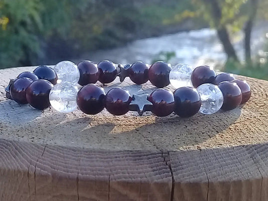 Bracelet Œil de Taureau/ Grenat / Cristal arc-en-ciel Grade A ++++ 8mm Bracelet Œil de Taureau / Grenat/ Cristal arc-en-ciel