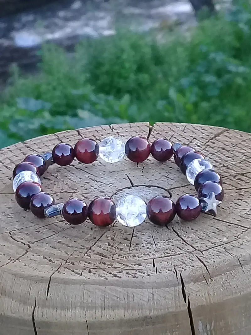 Chargez l&#39;image dans la visionneuse de la galerie, Bracelet Œil de Taureau/ Grenat / Cristal arc-en-ciel Grade A ++++ 8mm Bracelet Œil de Taureau / Grenat/ Cristal arc-en-ciel
