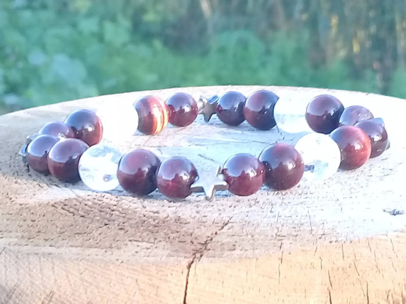 Chargez l&#39;image dans la visionneuse de la galerie, Bracelet Œil de Taureau/ Grenat / Cristal arc-en-ciel Grade A ++++ 8mm Bracelet Œil de Taureau / Grenat/ Cristal arc-en-ciel
