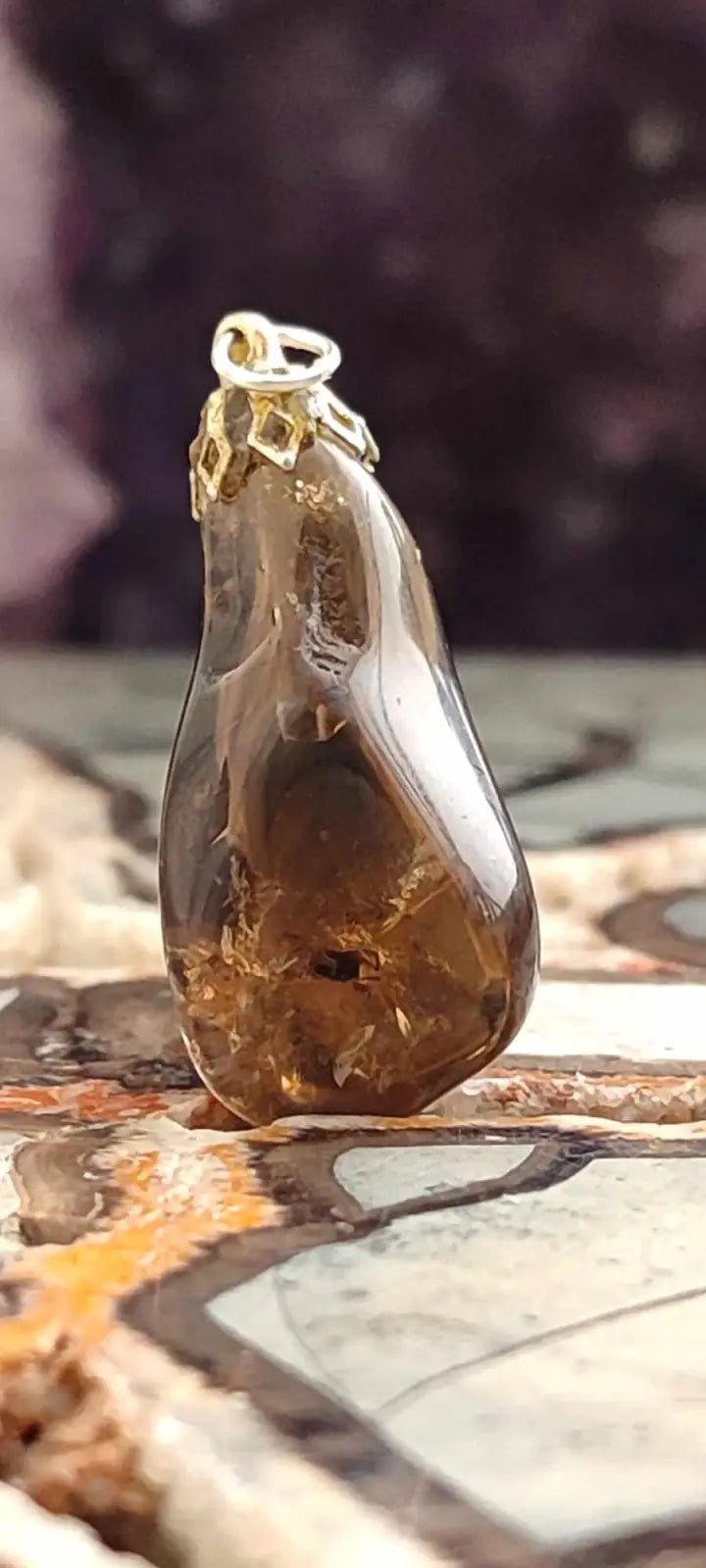 Load image into Gallery viewer, Citrine fumée naturelle et véritable du Brésil pendentif Grade A++++ (fourni avec cordon) Citrine naturelle pendentif

