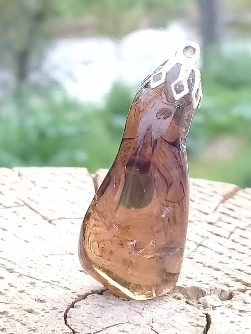 Load image into Gallery viewer, Citrine fumée naturelle et véritable du Brésil pendentif Grade A++++ (fourni avec cordon) Citrine naturelle pendentif
