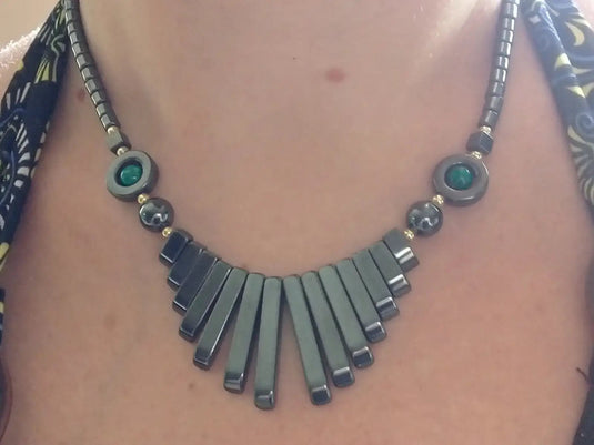 Collier en Hématite et Chrysocolle Grade A ++++