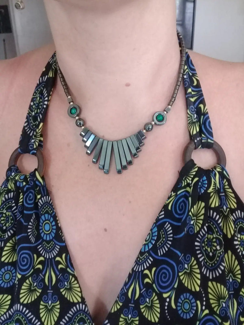 Load image into Gallery viewer, Collier en Hématite et Chrysocolle Grade A ++++
