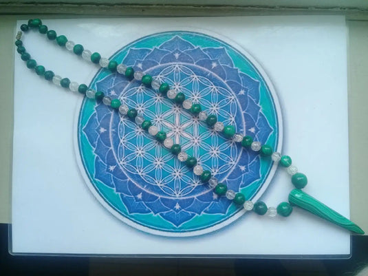 Collier Malachite et Cristal Arc-en-ciel Grade A ++++ Model unique Pendentif Malachite