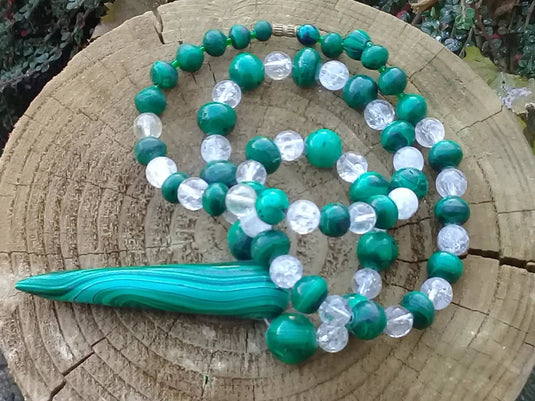 Collier Malachite et Cristal Arc-en-ciel Grade A ++++ Model unique Pendentif Malachite