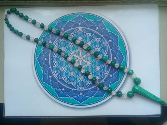 Collier Malachite et Cristal Arc-en-ciel Grade A ++++ Model unique Pendentif Malachite