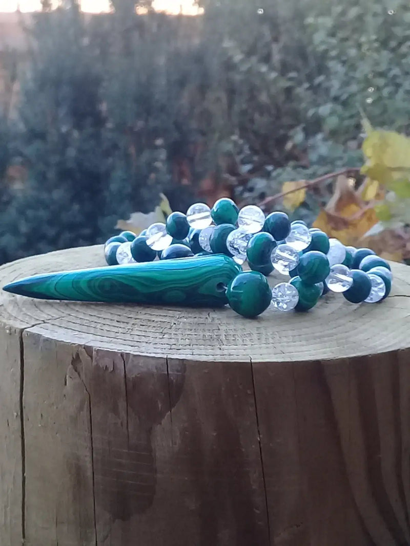 Load image into Gallery viewer, Collier Malachite et Cristal Arc-en-ciel Grade A ++++ Model unique Pendentif Malachite
