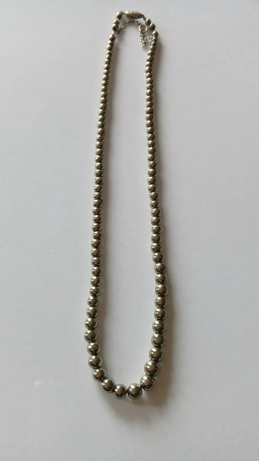 Collier perles fines en Pyrite avec fermoir et chaînette de sécurité en argent Grade A ++++ Collier perles fines en Pyrite avec fermoir