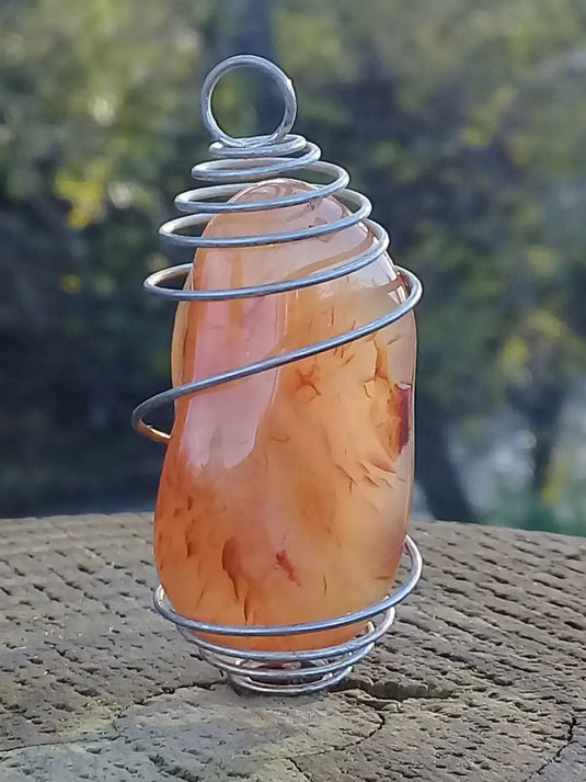 Cornaline du Brésil pendentif Grade A ++++ (Fourni avec cage & cordon) Cornaline pendentif