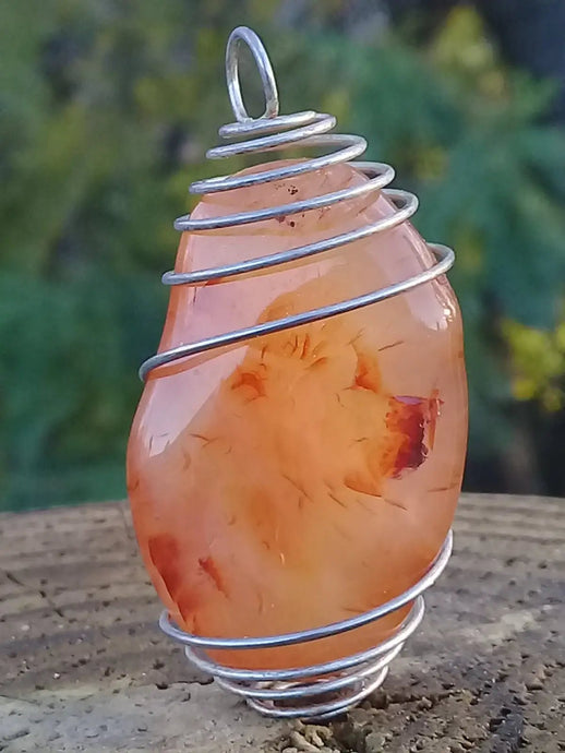 Cornaline du Brésil pendentif Grade A ++++ (Fourni avec cage & cordon) Cornaline pendentif