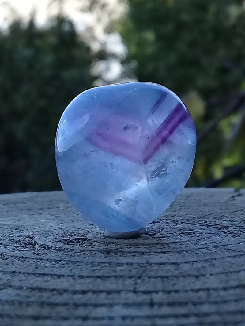 Chargez l'image dans la visionneuse de la galerie, Fluorite claire violette et verte à chevrons de France pierre roulée Grade A++++ Fluorite claire violette et verte à chevrons de France
