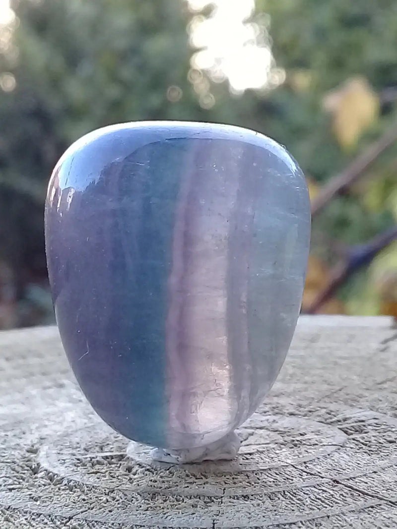 Load image into Gallery viewer, Fluorite violette et verte de France pierre roulée Grade A++++ Fluorite violette verte et claire de France pierre roulée
