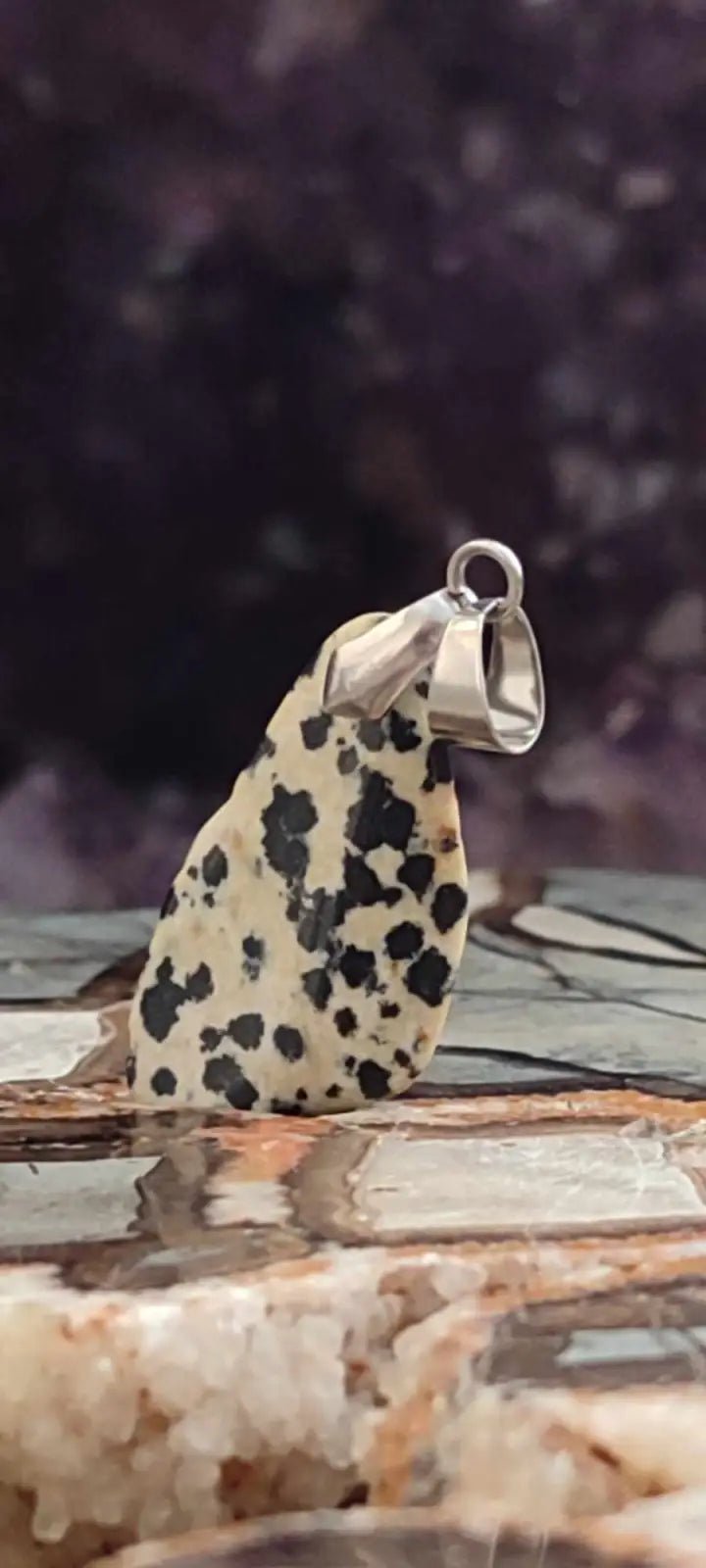 Load image into Gallery viewer, Jaspe dalmatien du Brésil pendentif Grade A++++ (fourni avec cordon) Jaspe dalmatien pendentif
